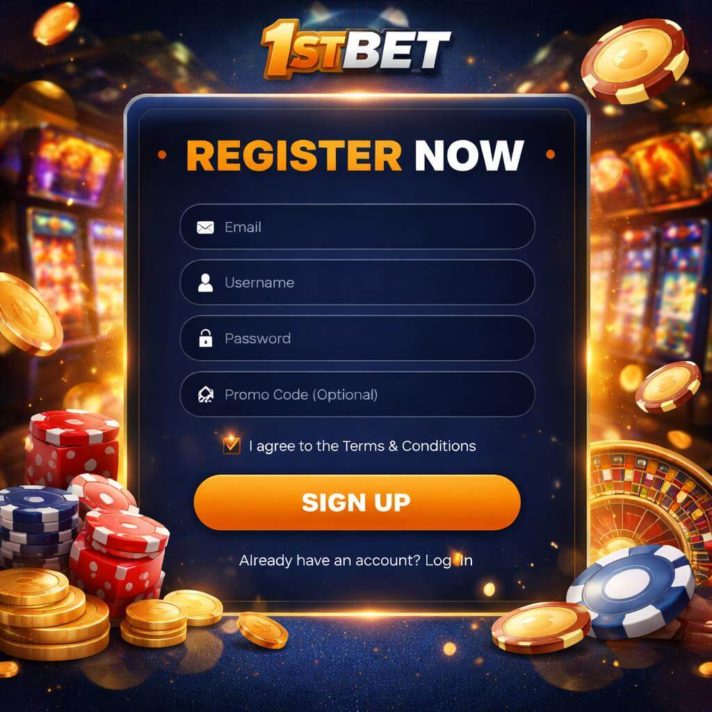 1stbet account login page for a modern gaming platform with casino titles and instant access